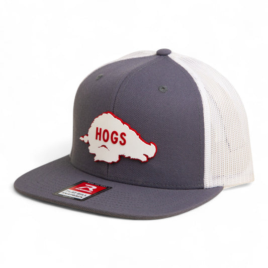 Arkansas Razorbacks Retro HOGS White 3D Wool Blend Flat Bill Hat- Charcoal/ White