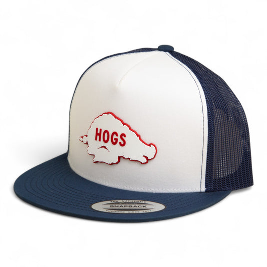Arkansas Razorbacks Retro HOGS White 3D YP Snapback Flat Bill Trucker Hat- White/ Navy
