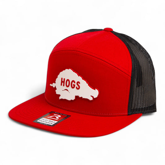 Arkansas Razorbacks Retro HOGS White 3D Snapback Seven-Panel Flat Bill Trucker Hat- Red/ Black