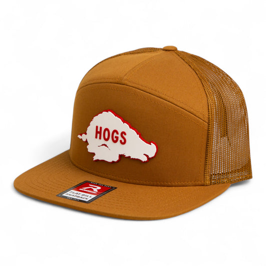 Arkansas Razorbacks Retro HOGS White 3D Snapback Seven-Panel Flat Bill Trucker Hat- Carmel
