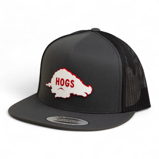 Arkansas Razorbacks Retro HOGS White 3D YP Snapback Flat Bill Trucker Hat- Charcoal/ Black