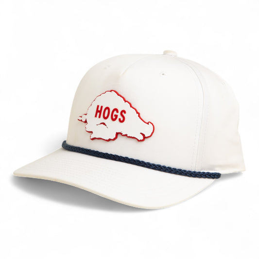 Arkansas Razorbacks Retro HOGS White 3D Five Panel Classic Rope Hat- White/ Navy