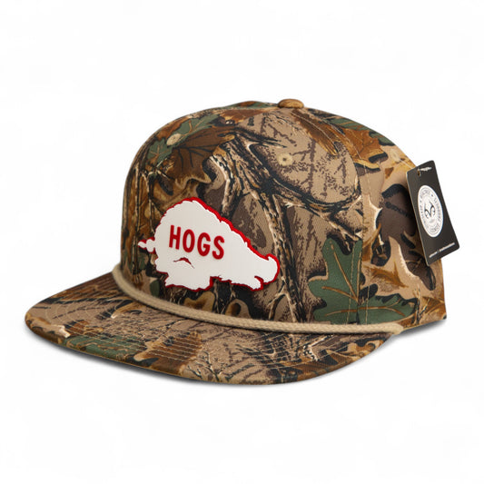 Arkansas Razorbacks Retro HOGS White 3D Umpqua Rope Hat- Realtree Advantage/ Khaki