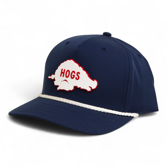 Arkansas Razorbacks Retro HOGS White 3D Five Panel Classic Rope Hat- Navy/ White