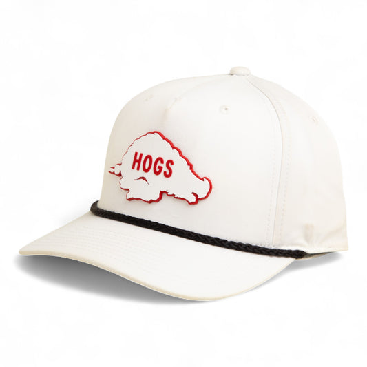 Arkansas Razorbacks Retro HOGS White 3D Five Panel Classic Rope Hat- White/ Black
