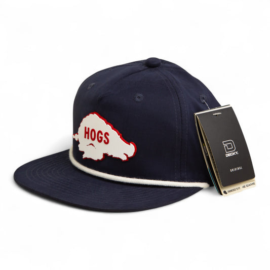 Arkansas Razorbacks Retro HOGS White 3D Classic Rope Hat- Navy/ White