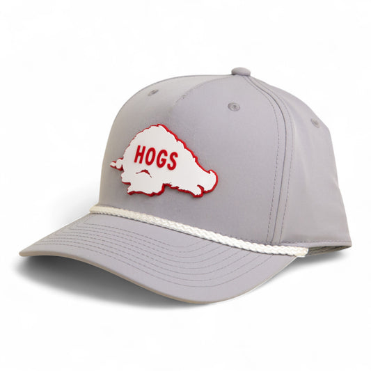 Arkansas Razorbacks Retro HOGS White 3D Five Panel Classic Rope Hat- Grey/ White