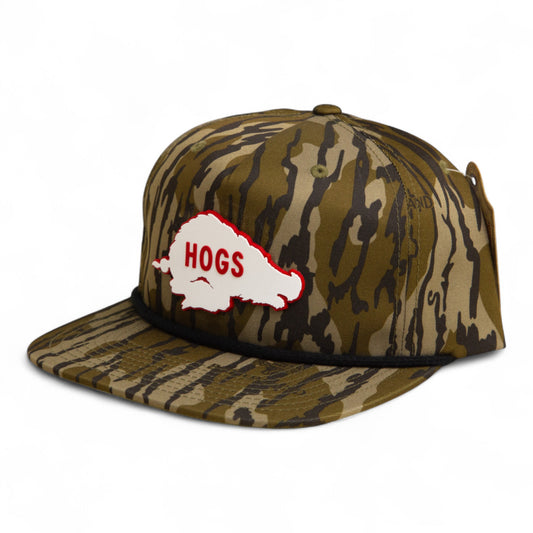 Arkansas Razorbacks Retro HOGS White 3D Umpqua Rope Hat- Mossy Oak Bottomland/ Black