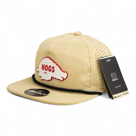 Arkansas Razorbacks Retro HOGS White 3D Perforated Rope Hat- Birch/ Black