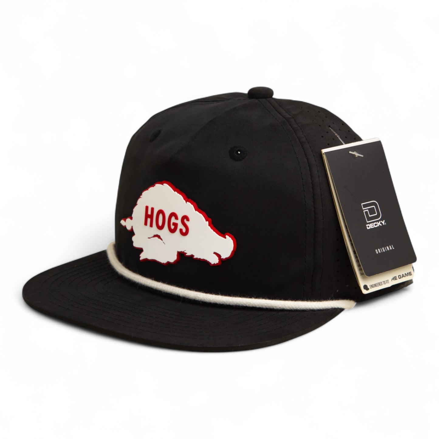Arkansas Razorbacks Retro HOGS White 3D Perforated Rope Hat- Black/ White