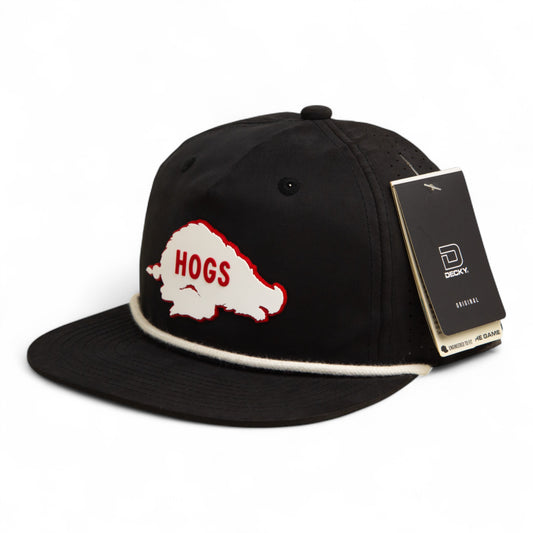 Arkansas Razorbacks Retro HOGS White 3D Perforated Rope Hat- Black/ White