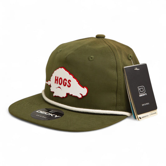 Arkansas Razorbacks Retro HOGS White 3D Classic Rope Hat- Olive/ White