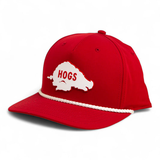 Arkansas Razorbacks Retro HOGS White 3D Five Panel Classic Rope Hat- Red/ White