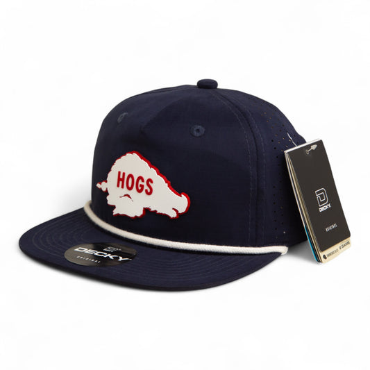 Arkansas Razorbacks Retro HOGS White 3D Perforated Rope Hat- Navy/ White