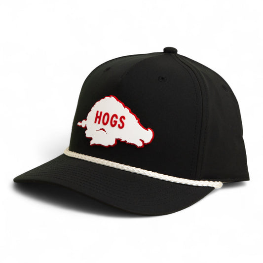 Arkansas Razorbacks Retro HOGS White 3D Five Panel Classic Rope Hat- Black/ White