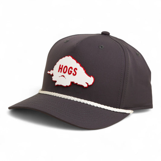 Arkansas Razorbacks Retro HOGS White 3D Five Panel Classic Rope Hat- Charcoal/ White