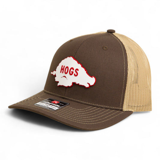Arkansas Razorbacks Retro HOGS White 3D Snapback Trucker Hat- Brown/ Tan