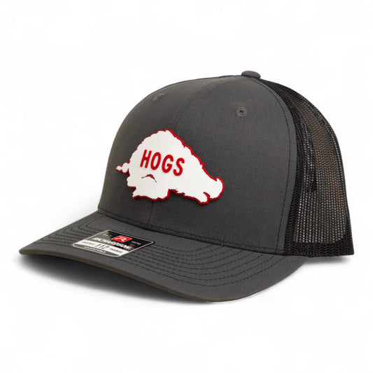 Arkansas Razorbacks Retro HOGS White 3D Snapback Trucker Hat- Charcoal/ Black