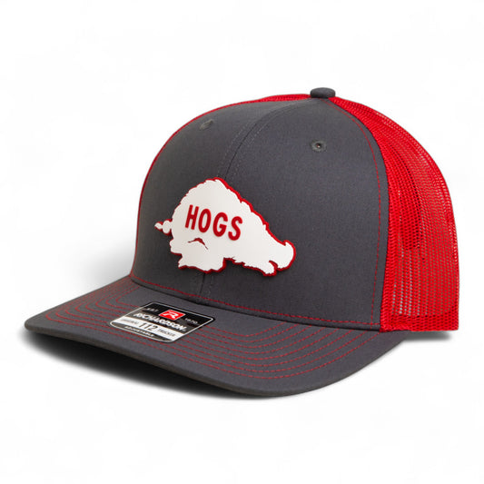 Arkansas Razorbacks Retro HOGS White 3D Snapback Trucker Hat- Charcoal/ Red
