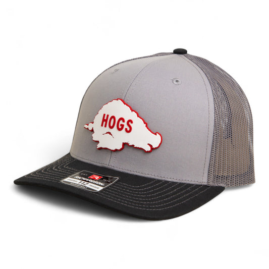 Arkansas Razorbacks Retro HOGS White 3D Snapback Trucker Hat- Grey/ Charcoal/ Black