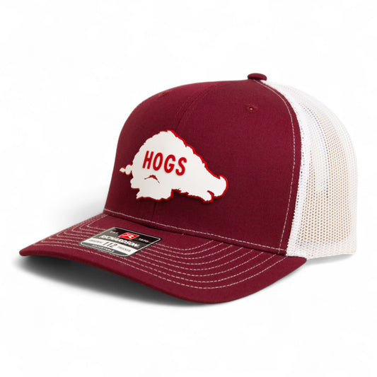 Arkansas Razorbacks Retro HOGS White 3D Snapback Trucker Hat- Cardinal/ White