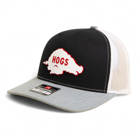 Arkansas Razorbacks Retro HOGS White 3D Snapback Trucker Hat- Black/ White/ Heather Grey