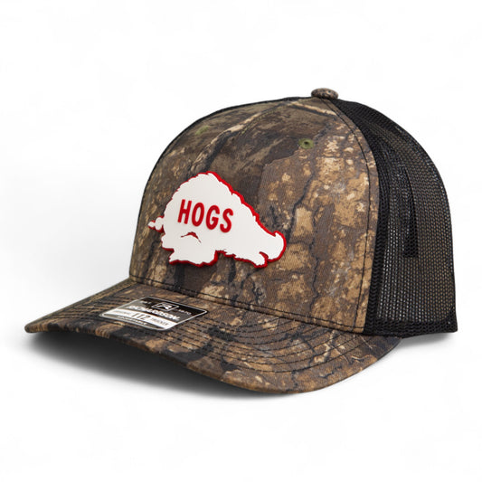Arkansas Razorbacks Retro HOGS White 3D Snapback Trucker Hat- Realtree Timber/ Black
