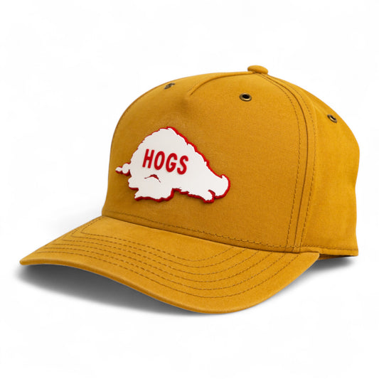 Arkansas Razorbacks Retro HOGS White 3D Snapback Canvas Hat- Wheat