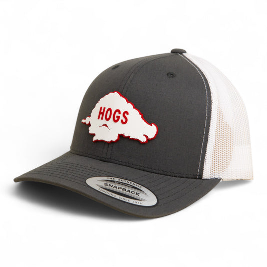 Arkansas Razorbacks Retro HOGS White 3D YP Snapback Trucker Hat- Charcoal/ White