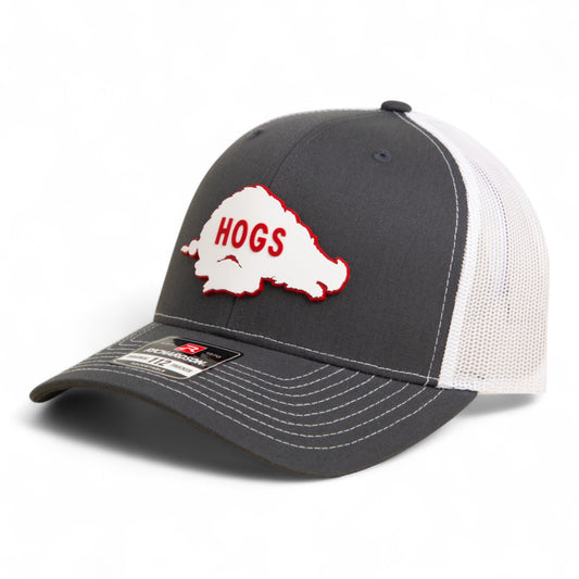 Arkansas Razorbacks Retro HOGS White 3D Snapback Trucker Hat- Charcoal/ White