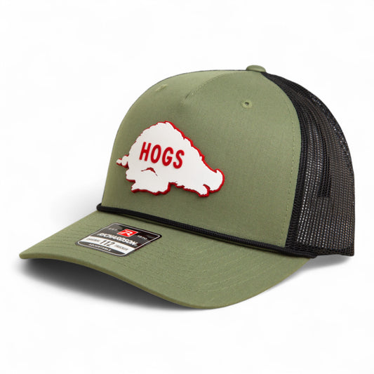 Arkansas Razorbacks Retro HOGS White 3D Snapback Trucker Rope Hat- Loden/ Black