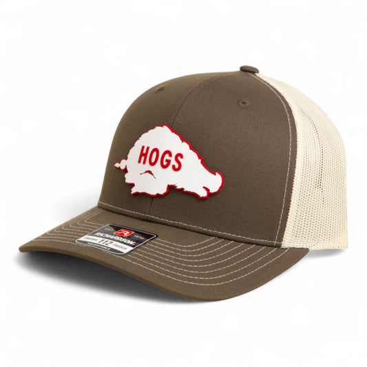 Arkansas Razorbacks Retro HOGS White 3D Snapback Trucker Hat- Chocolate Chip/ Birch