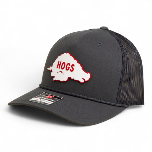 Arkansas Razorbacks Retro HOGS White 3D Snapback Trucker Rope Hat- Charcoal