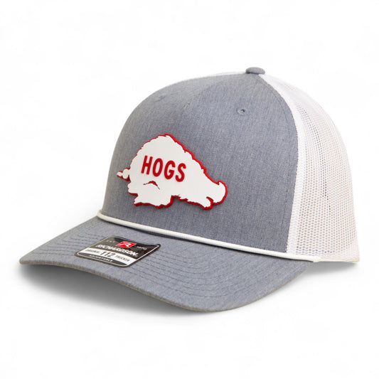 Arkansas Razorbacks Retro HOGS White 3D Snapback Trucker Rope Hat- Heather Grey/ White