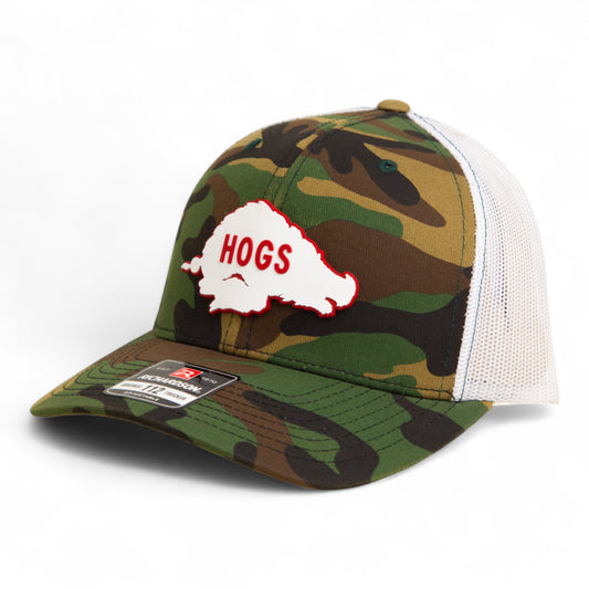 Arkansas Razorbacks Retro HOGS White 3D Snapback Trucker Hat- Army Camo/ White