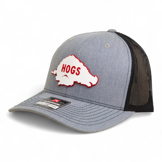 Arkansas Razorbacks Retro HOGS White 3D Snapback Trucker Hat- Heather Grey/ Black