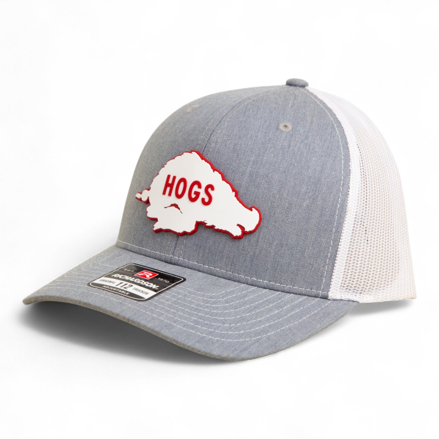 Arkansas Razorbacks Retro HOGS White 3D Snapback Trucker Hat- Heather Grey/ White