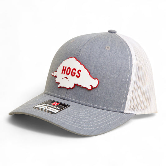 Arkansas Razorbacks Retro HOGS White 3D Snapback Trucker Hat- Heather Grey/ White