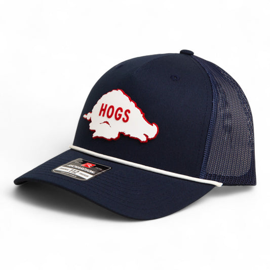 Arkansas Razorbacks Retro HOGS White 3D Snapback Trucker Rope Hat- Navy/ White
