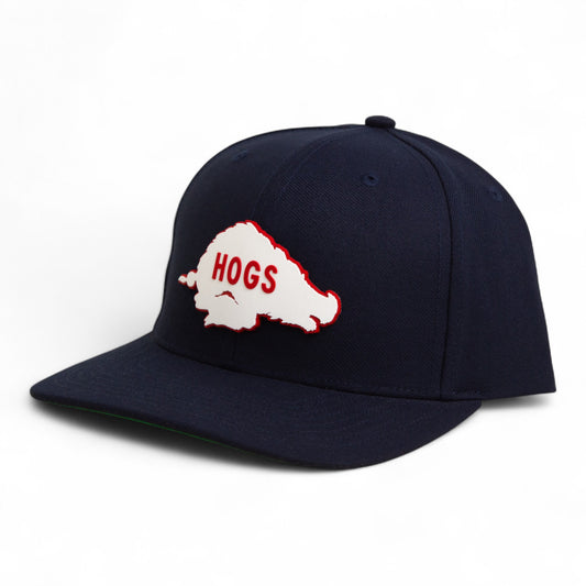 Arkansas Razorbacks Retro HOGS White 3D Snapback Surge Trucker Hat- Navy