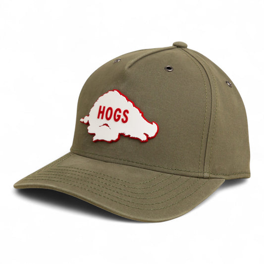 Arkansas Razorbacks Retro HOGS White 3D Snapback Canvas Hat- Olive