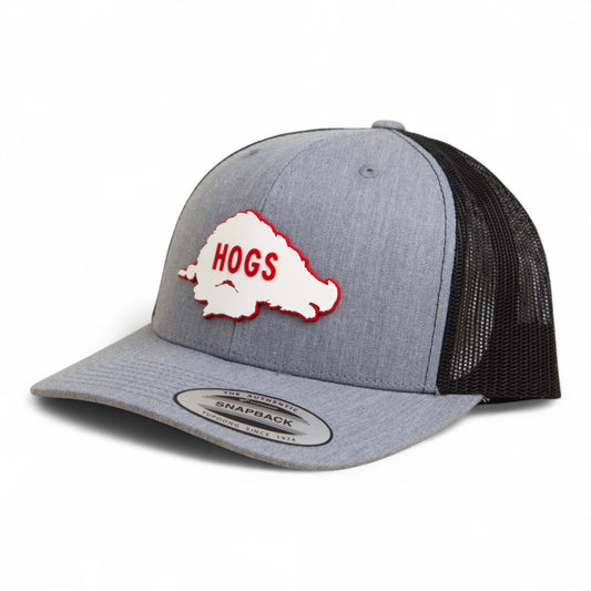 Arkansas Razorbacks Retro HOGS White 3D YP Snapback Trucker Hat- Heather Grey/ Black