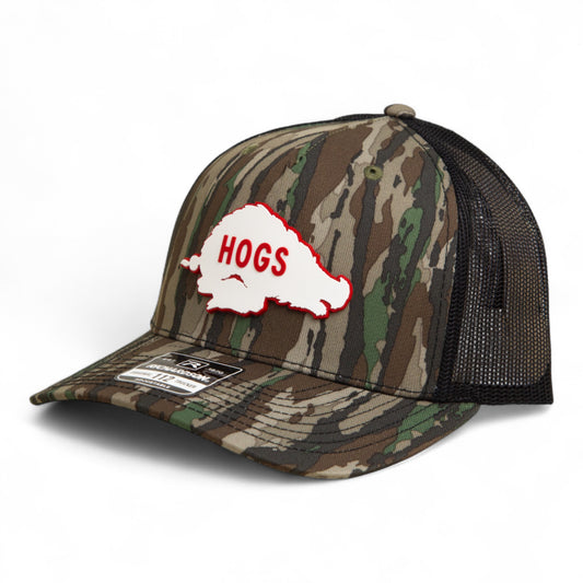 Arkansas Razorbacks Retro HOGS White 3D Snapback Trucker Hat- Realtree Original/ Black