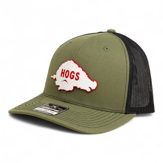 Arkansas Razorbacks Retro HOGS White 3D Snapback Trucker Hat- Loden/ Black
