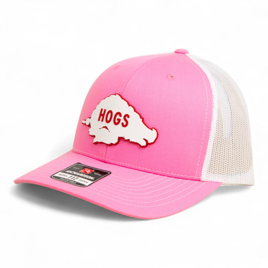 Arkansas Razorbacks Retro HOGS White 3D Snapback Trucker Hat- Pink/ White