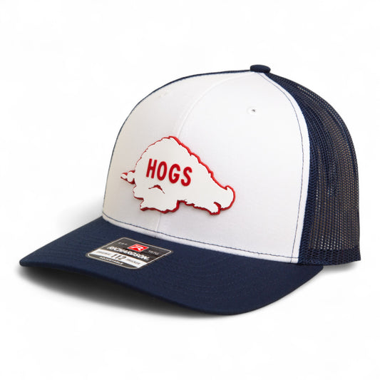 Arkansas Razorbacks Retro HOGS White 3D Snapback Trucker Hat- White/ Navy