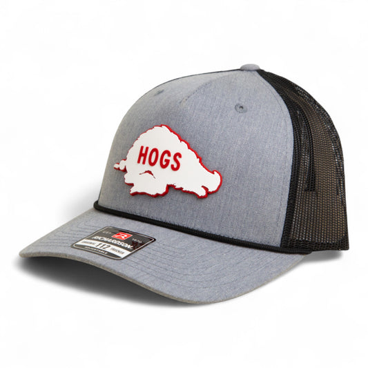 Arkansas Razorbacks Retro HOGS White 3D Snapback Trucker Rope Hat- Heather Grey/ Black