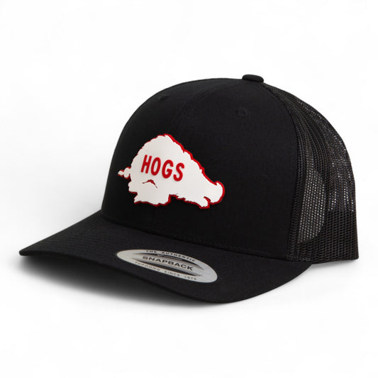Arkansas Razorbacks Retro HOGS White 3D YP Snapback Trucker Hat- Black