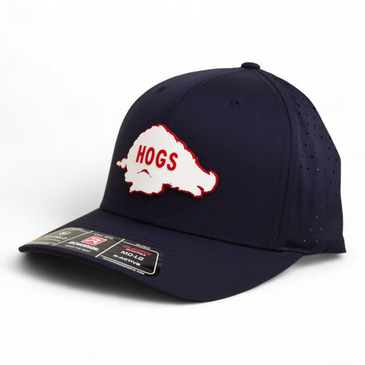 Arkansas Razorbacks Retro HOGS White 3D Laser Perf R-Flex Cap- Navy