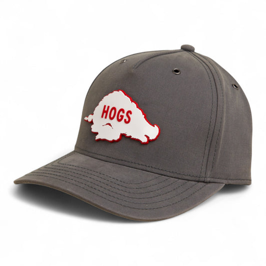 Arkansas Razorbacks Retro HOGS White 3D Snapback Canvas Hat- Charcoal